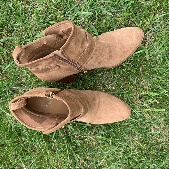 FRANCO SARTO DORINDA TAN SUEDE ANKLE BOOTIES SZ 8 REGULAR Side Zip Chunky Heel - Picture 5 of 10